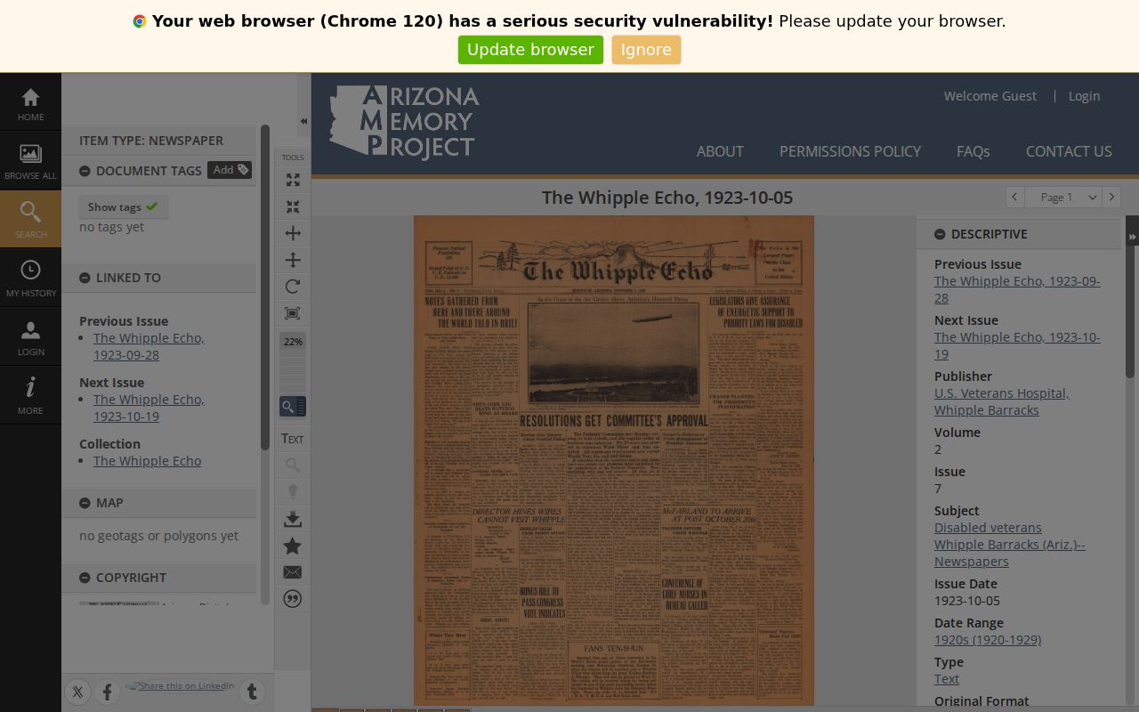 Digitized Whipple Echo newspaper for Prescott Arizona resident and city directory research