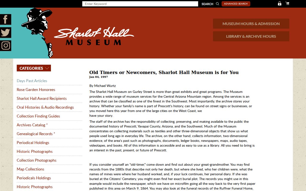 Prescott previous residents Sharlot Hall house history collections