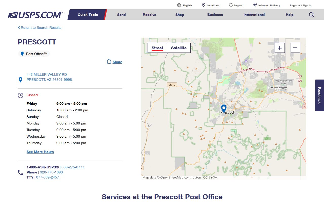 Prescott ZIP code directory USPS 86301 facility