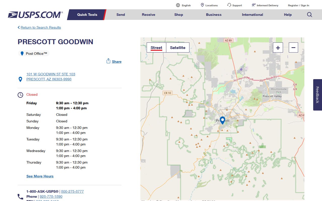 Prescott ZIP code directory USPS 86303 Goodwin Station